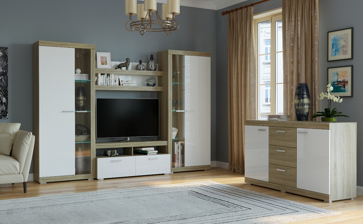 Соната (Дуб сонома/Белый глянец)