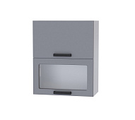 Шкаф верхний горизонтальный комбинированный со стеклом 6ВГКК кухня Крафт (Дуб сонома/Бетон светлый/Дуб крафт серый)