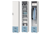 Шкаф для платья и белья  Стич 450 с 2 ящиками (Ясень анкор белый/Серо-голубой)