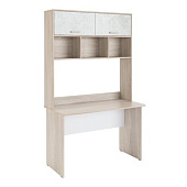 Стол компьютерный Паскаль прямой со стеллажом (Ясень Анкор/Белый)